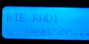 Photo of the backlit display of Bush DAB radio